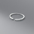 wholesale S925 Sterling Silver Minimalist Row of Diamonds Edge Diamond Openable Ring for Women, Summer Thin Band Hand Jewelry Ring R00018-0-2