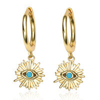 wholesale S925 Sterling Silver Bohemian Evil Eye Hoop Earrings with Dainty Pendant, Small and Exquisite Niche Design-Gold>925 silver