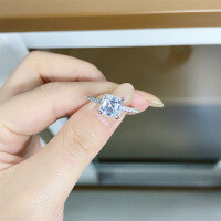 wholesale S925 Sterling Silver Moissanite Ring for Women, Asscher Cut 2 Carat Classic Four-Prong Square Fancy Cut Simple and Versatile Style-White-CBJZ418 (High Carbon Diamond)  No. 5