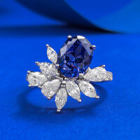 wholesale Metal Material: 925 Sterling Silver Oval 7*9 Frosted Design Synthetic Sapphire Ring, Premium New Women's Ring-R202 Blue Diamond Water Drop No. 9