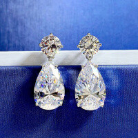 wholesale Metal Material: 925 Sterling Silver Zhuo Zhifan New 10*16 Water Drop Simple and Stylish Zircon Ear Studs Cross-border Drop Shipping-White 925 silver