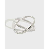 wholesale S925 Sterling Silver JB223 Korean-style Fashionable and Versatile Handmade Micro-Pave Diamond Cross Open Ring-White Gold [No. 13 Open Ring]  Adjustable opening