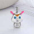 wholesale Sterling silver retro resin enamel creative lucky rabbit design cute trendy matching large pendant-0-0