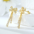 wholesale S925 Sterling Silver Zirconia Tassel Bow Ear Studs, Niche, Unique, Fashionable Earrings for Women, Versatile Wholesale-0-2