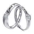 wholesale S925 Sterling Silver Love Heart Diamond Couple Rings Pair, Open-Ended Unisex Wedding Bands with Simulated Diamond Engraving-0-4