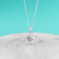 wholesale S925 Sterling Silver Moissanite Minimalist Necklace Diamond Flower Pendant Valentine's Day Gift for Girlfriend Light Luxury Collarbone Chain-1 carat high carbon diamond &gt; 925 silver