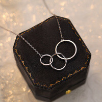 wholesale S925 Sterling Silver Women's Minimalist Triple Circle Geometric Interlocking Choker Necklace-A3464-White Gold 925 Silver