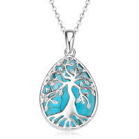 S925 Silver Y-Shaped Teardrop Emerald Imitation Pendant Necklace-P style [Clearance Sale - Free Shipping] 15*20mm  925 Silver