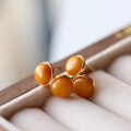 wholesale S925 Sterling Silver Simple Natural Chinese Style Antique Beeswax Yellow Amber Bead Earrings-0-1