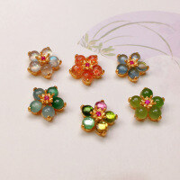 wholesale S925 gold-plated silver accessories with natural tourmaline, aquamarine, blue moonstone, sunstone, jade, moonstone, and southern red agate five-petal flowers for DIY-natural moonstone