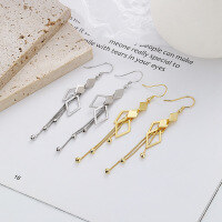 wholesale S925 Sterling Silver Korean-style New Geometric Hollow-Out Tassel Drop Earrings, Trendy and Versatile Long Pendant Earrings-YR122/Gold color about 3.8g 925 silver