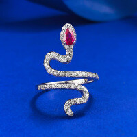wholesale S925 Silver Snake Ring with 3*5mm Pigeon Blood Red Teardrop Gemstone, Live Stream New Arrival-R1114 Snake Ring Size 8