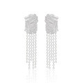 wholesale S925 Sterling Silver Geometric Square Tassel Earrings for Women, Irregular, Niche Textured with Concave-Convex Feel-0-0
