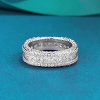 wholesale S925 Silver Women's Full Diamond Square Stackable Ring, Versatile and Stylish for Live Cross-Border Xiaohongshu-R1460 White No. 9