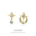wholesale 925 Sterling Silver Asymmetric Octagram Earrings with Colorful Zirconia for Women-0-0