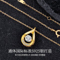 Sterling Silver Moving Teardrop Moissanite Necklace, Korean Style Wholesale-0-0
