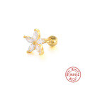 wholesale S925 Sterling Silver Stylish Five-Petal Flower Colorful Diamond Accent Threaded Ear Stud-0-2