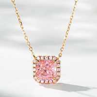 Sterling Silver Full-Diamond Women's Necklace Bracelet Earrings Ice-Cut Set-Imported Pink Necklace - XL086  925 Silver