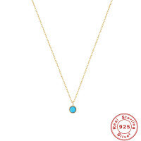 wholesale S925 Sterling Silver Turquoise Moon Fan Pendant Collarbone Choker Necklace-Gold#4 925 silver