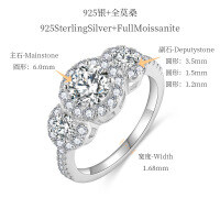 18k Gold Plated S925 Silver Ring with 6.0mm Round Moissanite Flower Bud Design.-Total: 0.8ct main stone + 0.5ct  US size 4.5