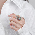 wholesale S925 Sterling Silver Retro Vintage Ethnic Style Peacock Phoenix Design Openwork Exaggerated Wide Opening Ring for Women-0-2
