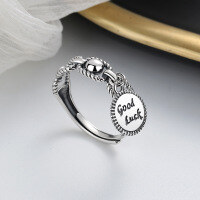 wholesale S925 Sterling Silver Geometric Letter Pendant Goodluck Charm Ring Ins Minimalist Index Finger Ring-342FJ/approx. 2.7g Opening adjustable