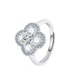 S925 Sterling Silver Four-Leaf Clover Moissanite Women's Ring, Light Luxury Ins Style-0-3