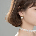 wholesale S925 silver retro-style synthetic pearl ear clip for women, Korean-inspired short hoop earrings G7102-0-1