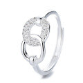 wholesale S925 Sterling Silver Interlocking Ring with Zircon, Fashion Commuting Light Luxury Style, Niche Design Sense Index Finger Ring-0-4