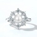 wholesale Metal Material: 925 Sterling Silver New Ins Style Snowflake Pearl Ring for Women, Designed as a Christmas Gift for Wholesale-0-2
