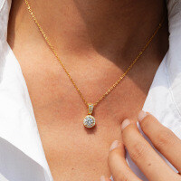 14K Gold Plated 925 Sterling Silver Moissanite Pendant Necklace-1CT (Moissanite, D color)  925 Silver