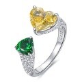 wholesale 18K Gold Jewelry New Yellow Diamond Color-Collision Green Heart Shape 8*10 Ice Flower Cut High Carbon Diamond Ring for Women Luxury Full Diamond-0-5