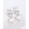 wholesale 925 Sterling Silver Three Heart Earrings for Women, Small Niche Peach Heart Stud Earrings with Diamond Inlay and Hollow Design, High-End Luxury Ear Accessories-0-1