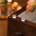 wholesale S999 Pure Silver Cute Small Cat Paw Print Earrings Women, Simple and Fashionable Minimalist Fresh Style Sterling Silver Ear Jewelry Wholesale-0-0