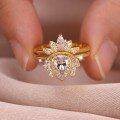 wholesale S925 Silver Gold-Plated Crown-Shaped Moissanite Ring with Waterdrop Bezel, Double Stackable Rings for Women, Best-Selling Style-0-2