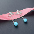 wholesale S925 Sterling Silver Zircon and Shell Pearl Creative Long Drop Earrings, Korean Style Fashion Sweet Pearl Earrings-0-2