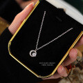 925 Sterling Silver Shiny Crescent Pendant Necklace with Zircon and Moissanite-0-1