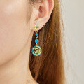 wholesale Metal material drop glaze natural turquoise earrings with a sense of high-grade new Chinese style wholesale for original horse-face skirt accessories-0-2