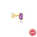 wholesale S925 Sterling Silver Geometric Diamond-Inlaid Natural Amethyst Flat Threaded Ear Cartilage Stud-0-7