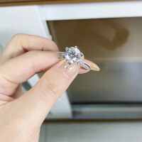 wholesale S925 Sterling Silver Half the World Moissanite Ring for Women, Pave Set Classic Six-Prong Precision Cut D Color Moissanite Ring Wholesale-2 carats-CBJZ400 (high carbon diamond)  7