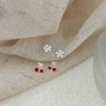 wholesale S925 Sterling Silver Minimalist Cherry Earrings for Women, Korean-Style Versatile Small Elegant Camellia Earrings-0-1