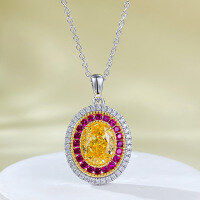 wholesale Metal: 925 Silver Mu Jing Jewelry European and American New Style Necklace, Little Red Book Same Style Yellow Diamond 7*9, Niche Design Women's Collarbone Necklace-N373 Yellow Diamond Necklace 925 Silver