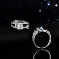 Sterling Silver Natural Blue Topaz Moissanite Double Layer Zuma Emerald Cut Rectangle Ring-0-2
