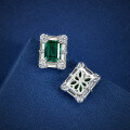 wholesale S925 silver new rectangular 2ct Zambian-color lab-grown emerald 7*9 sparkling stud earrings for women-0-1