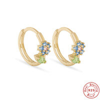 wholesale S925 Sterling Silver Geometric Prismatic Turquoise Diamond Flower Embrace Earrings with Pearl Accents-Gold #1 Pink Diamond &gt; 925 Silver