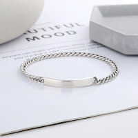 wholesale S925 Sterling Silver Korean Style Minimalist Smooth Square Tube Clasp Splice Side Chain Personality Bracelet-YS152/17cm approx. 10g 925 silver