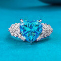 wholesale S925 Silver New Popular in Europe and America High Carbon Diamond Ring 10*10 Ice Flower Cut Aquamarine Diamond Engagement Ring for Women-0-0