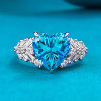 wholesale S925 Silver New Popular in Europe and America High Carbon Diamond Ring 10*10 Ice Flower Cut Aquamarine Diamond Engagement Ring for Women-R1125 Ocean Blue Ring Size 9
