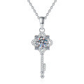S925 Sterling Silver Moissanite Four-Leaf Clover Key Pendant Necklace-0-3