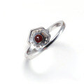 wholesale S925 silver rhodium-plated, New Year's red garnet gemstone halo set with sparkling zircon, elegant and noble women's ring wholesale-0-3
